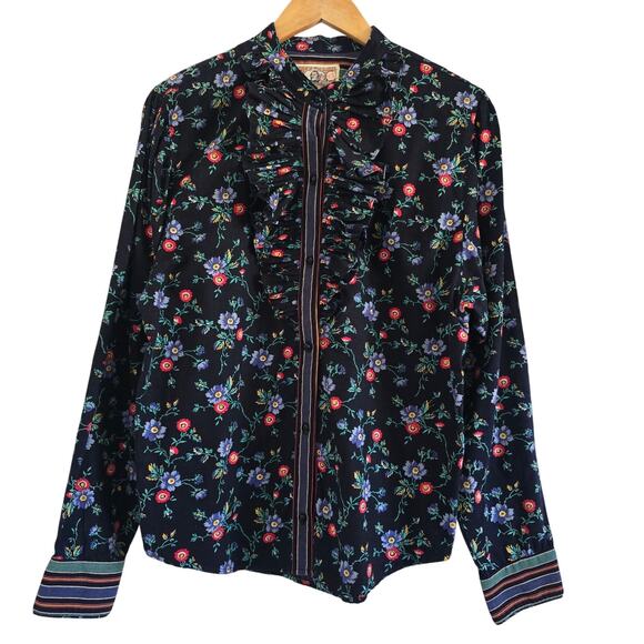Gene Ewing Tops - Vintage Bis by Gene Ewing Floral Printed Ruffle Blouse Black Size M Whimsigoth